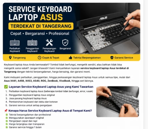 Jasa  Service Keyboard Laptop ASUS Tangerang Bergaransi dan Bisa Ditunggu
